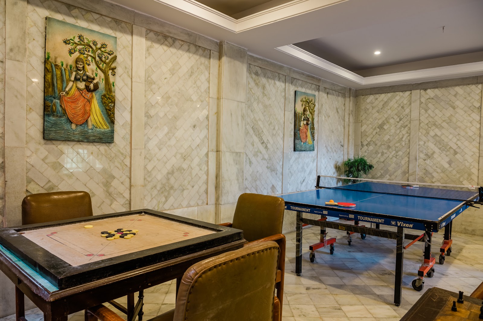 Indoor games room with carrom and table tennis at Hotel Shiva Continental Mussoorie