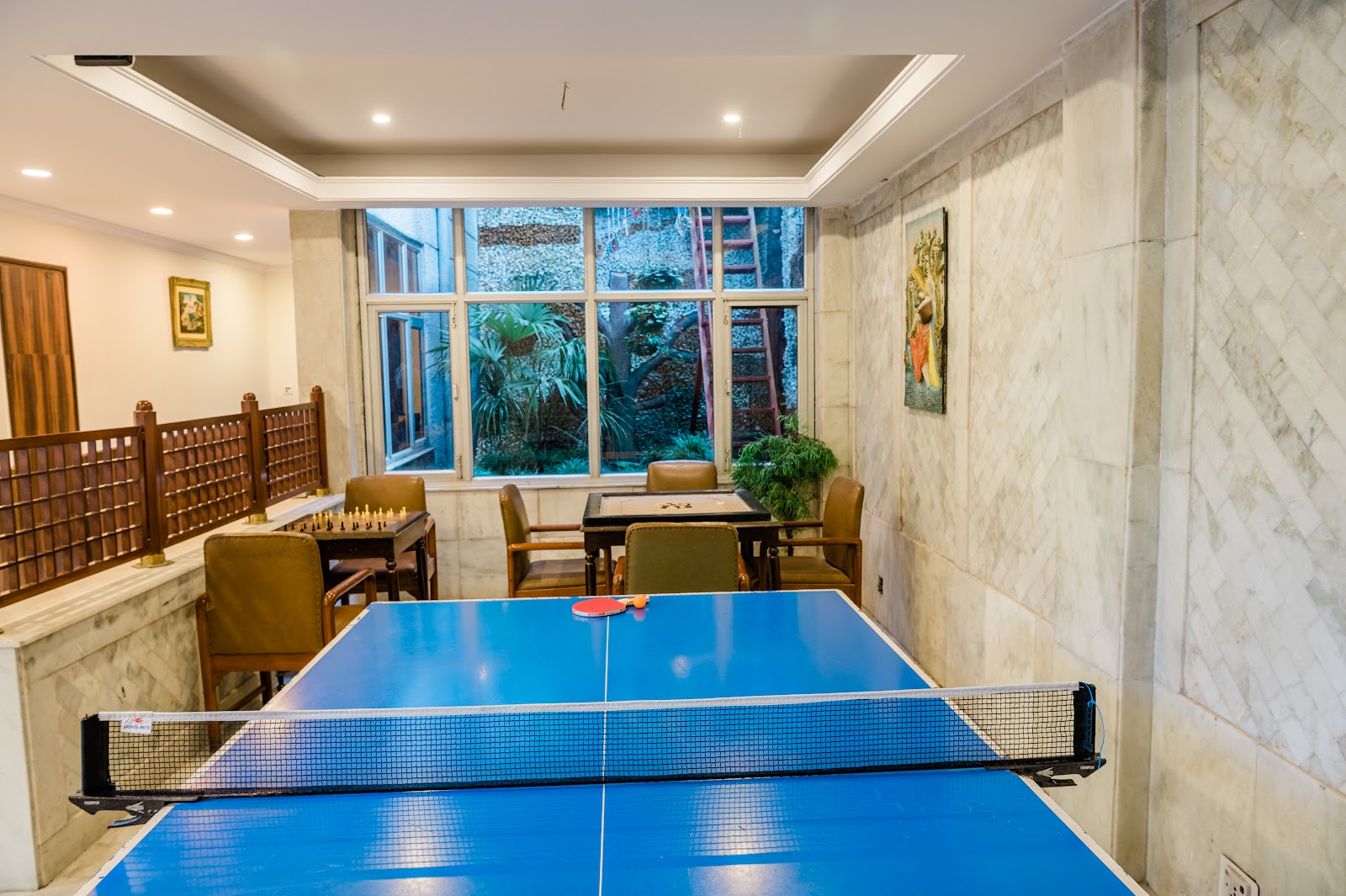 Table tennis table in the recreation room